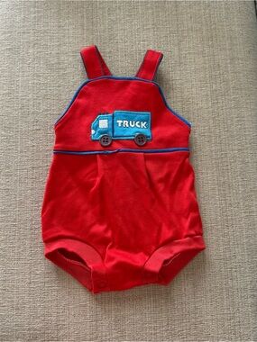 Vintage 1960’s Carters Baby Boy Overalls Truck Romper Red 12 Months
